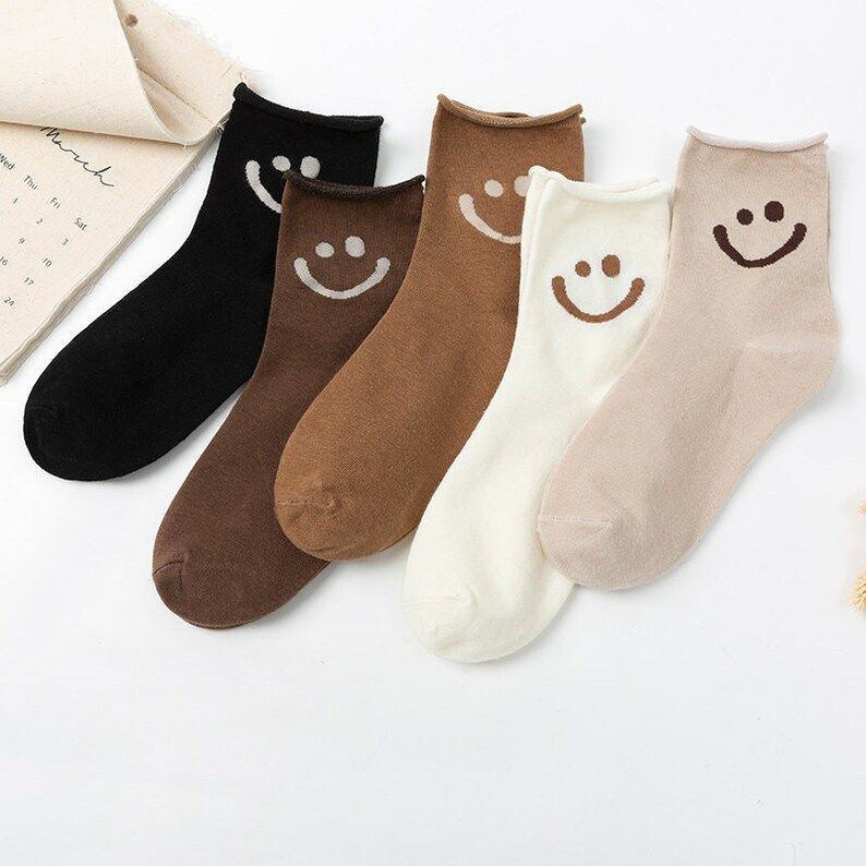 5 pairs socks Cute Women's Smiley Socks Casual Ankle Socks | Etsy (US)