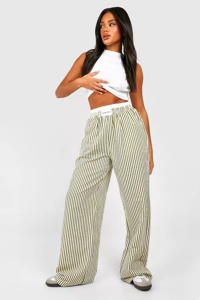 Contrast Waistband Detail Stripe Pants | boohoo (US & Canada)