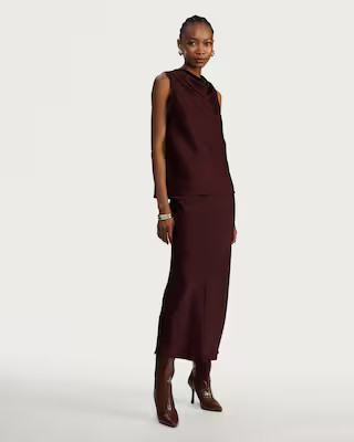 F&F Satin Look Flowy Midi Slip Skirt in Burgundy | Tesco F&F
