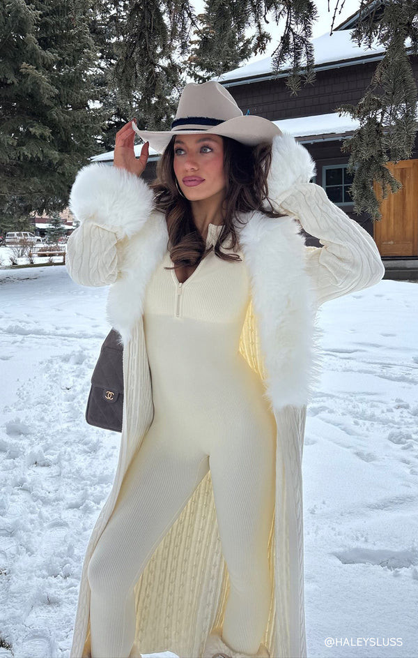 Stormi Cardigan ~ Snow Cable Knit with Faux Fur | Show Me Your Mumu