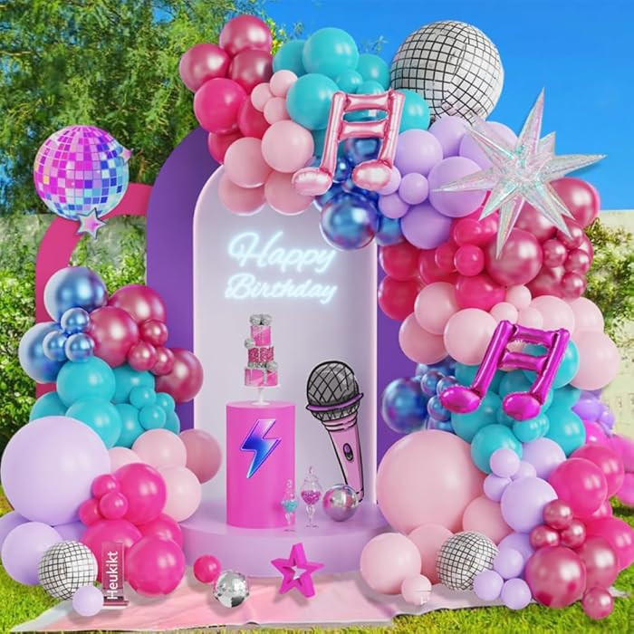 Music Balloon Garland Arch Kit, 152Pcs Pink Purple Aque Blue Latex Balloons with Music Note 4D Di... | Amazon (US)