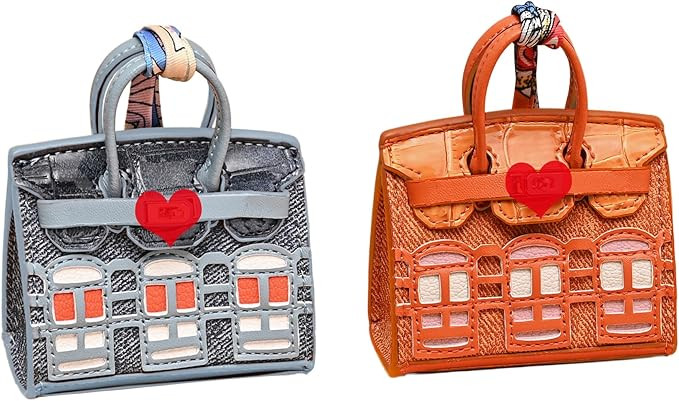 Women's 2 PCS Mini Tote Bag Charms Keychain Pouch Small Coin Purse Wallet (Peacock Blue + Orange) | Amazon (US)