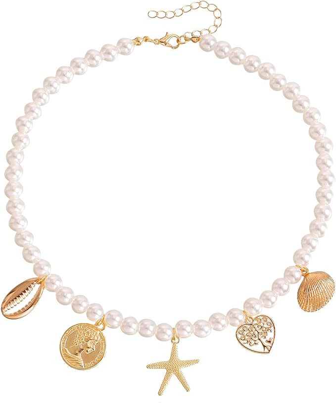Charm Necklace for Women Dainty Gold Paperclip Starfish Bow Beach Charm Necklace Chunky Heart Cow... | Amazon (CA)