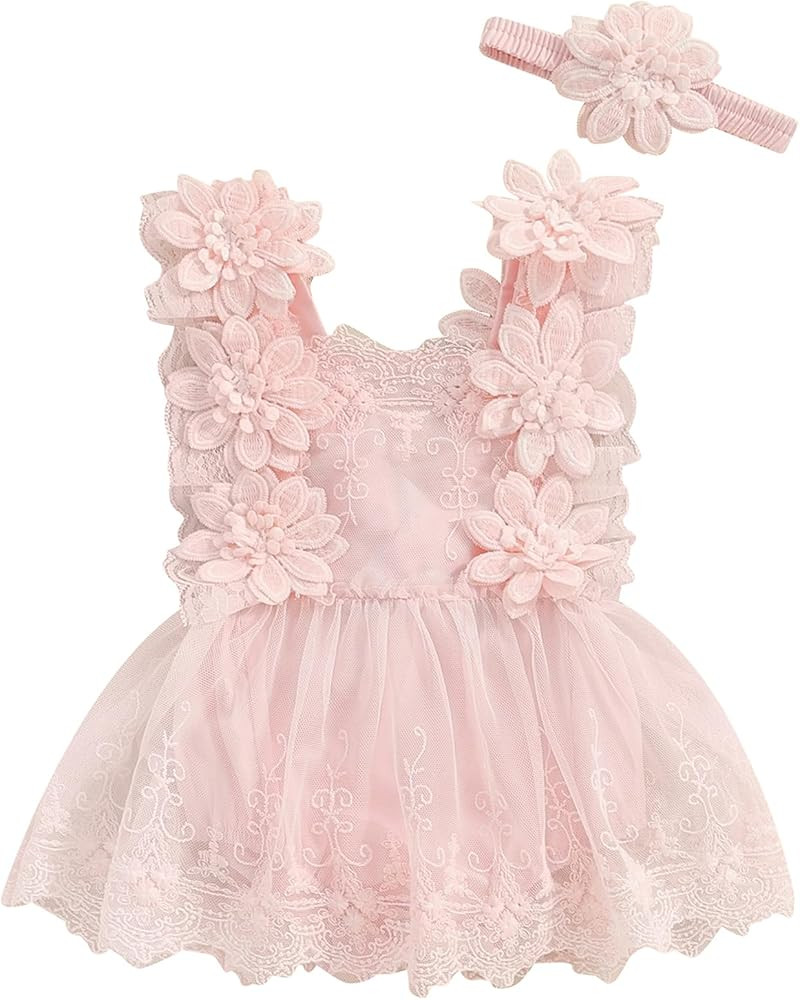Mubineo Baby Girl Summer Clothes Lace Romper Skirt Dress Princess Outfits Sleeveless Flower Newbo... | Amazon (US)
