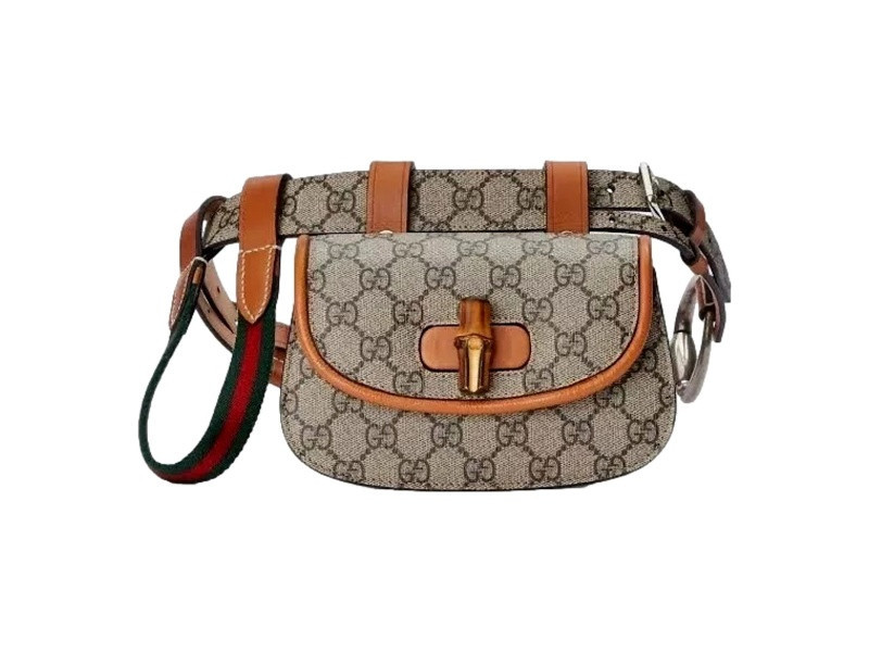 Gucci GG Supreme Monogram Web Bamboo 1947 Mini Belt Bag In Beige 75 | JTV Jewelry