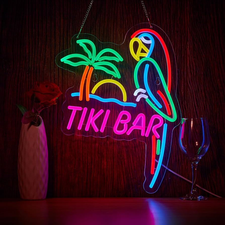 ZODZ Tiki Bar Parrot Neon Light Sign for Wall Décor Hawaii Pool Bar Party Dimmable Switch Neon L... | Amazon (US)