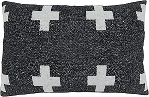Saro Lifestyle Indre Collection Reversible Plus Sign Throw Pillow with Down Filling, 16" x 23", B... | Amazon (US)