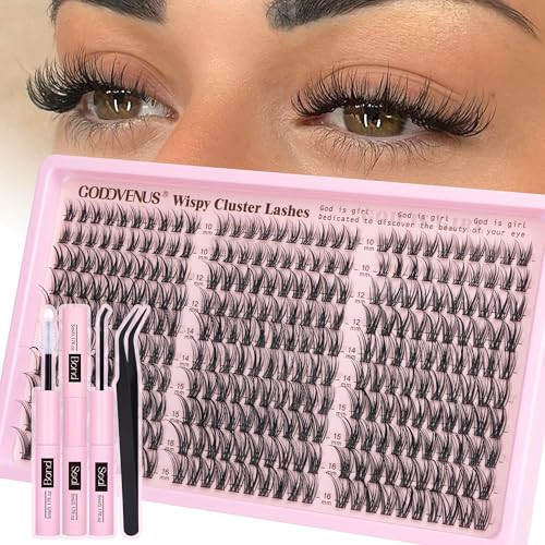 Goddvenus Lash Clusters Kit Wispy Eyelash Clusters Lashes Natural DIY Lash Extension Kit 10-16mm Cluster Eyelash Extensions Kit 300pcs C Curl Individual Lashes Cluster Eyelash (With Tweezers) | Amazon (US)