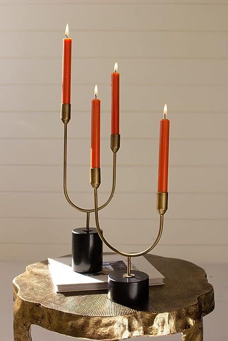 Kalalou NZR1062 Brass with Marble Double Taper Candle Holders, 17-inch Height, Set of 2 | Amazon (US)