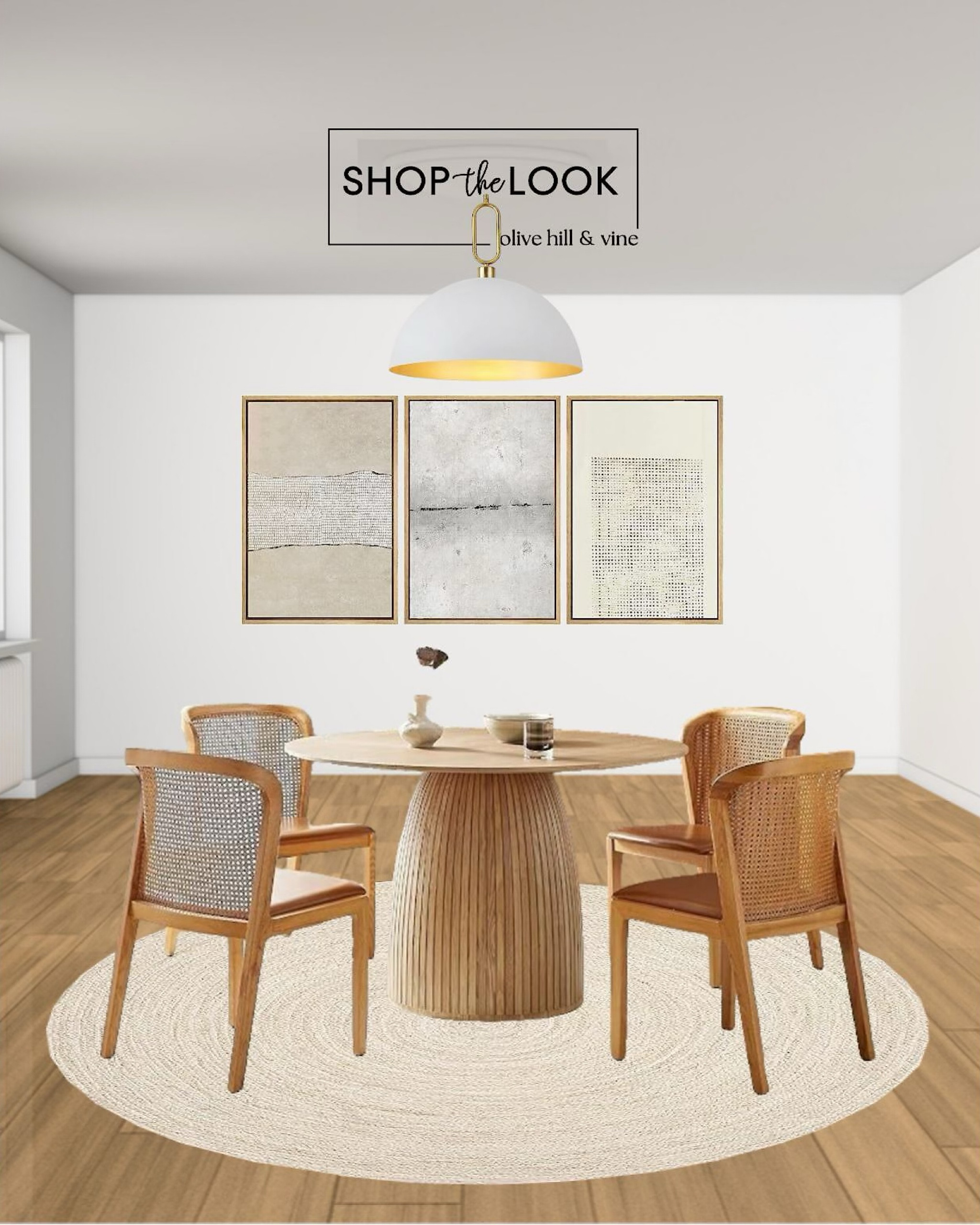 Step into serene simplicity with our curated minimalist dining room. Featuring a mid-century circular table with fluted Roman column base, a farmhouse vintage pendant, and tan grunge art. Shop these effortlessly chic pieces to bring this look into your home. 

#LTKStyleTip #LTKHome #LTKFamily