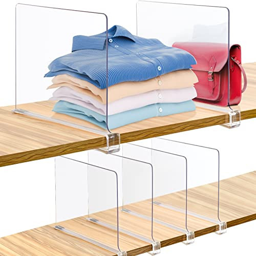 Consevisen Shelf Dividers for Closet Organization and Storage, 6 Pack Acrylic Clear Closet Shelf Dividers for Wood Shelves, Vertical Sweater Handbag Purse Organizer for Bedroom Kitchen Office | Amazon (US)