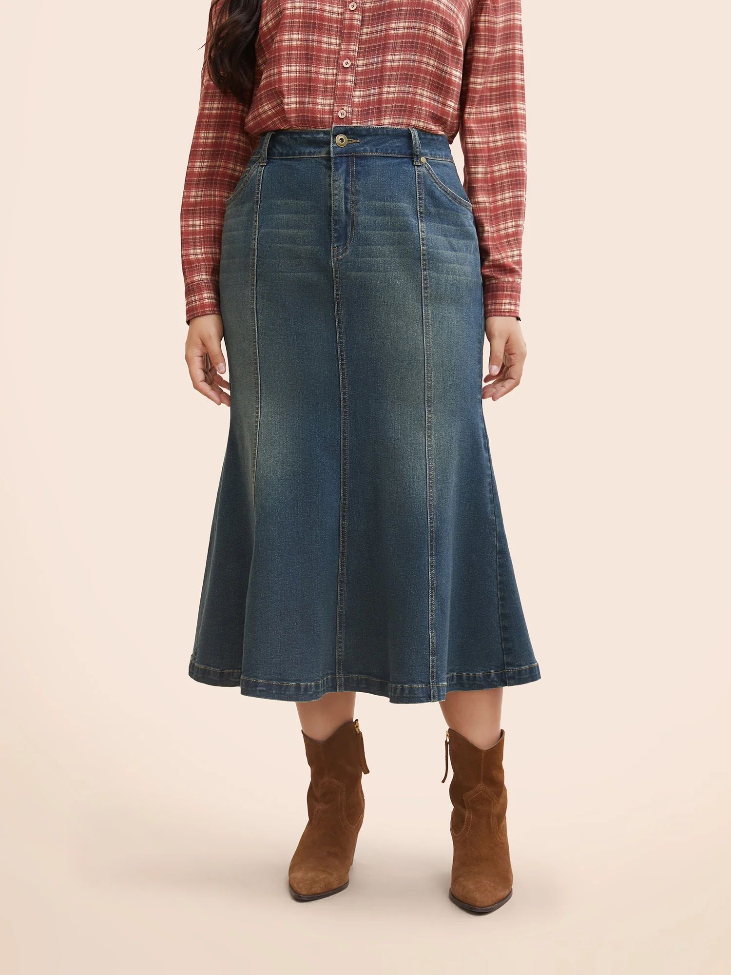 Stretch Denim Mermaid Cut Skirt | Bloomchic