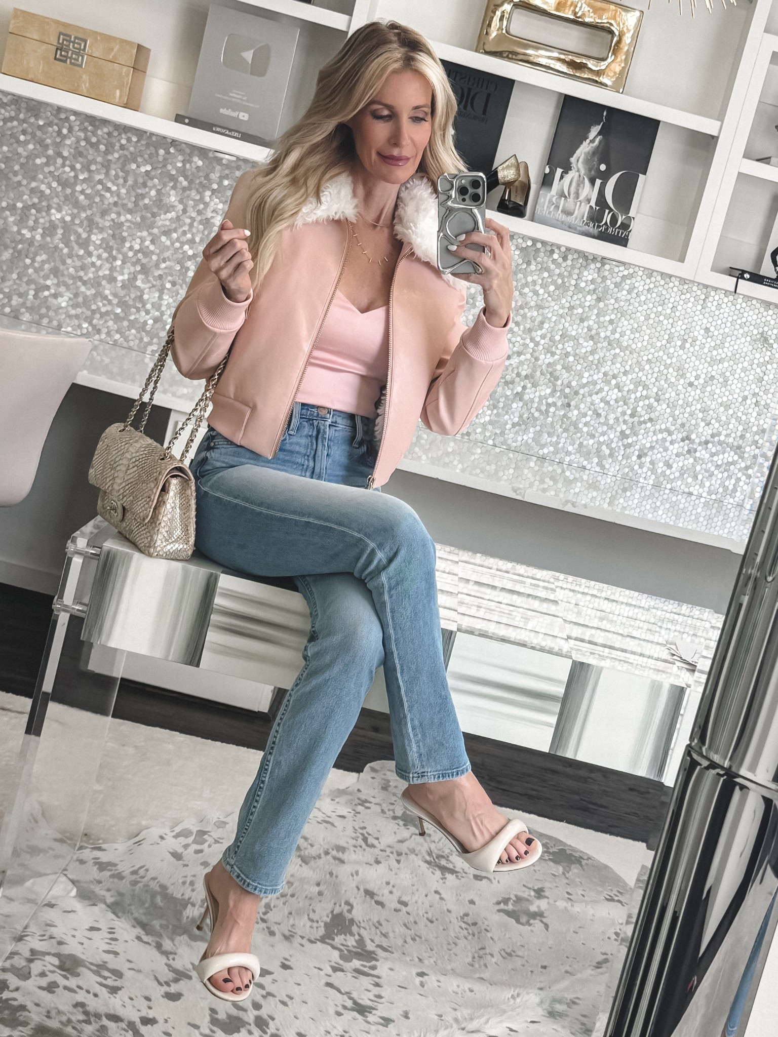 The Perfect Spring Bomber Jacket 💗>>> This pale pink faux fur–lined jacket instantly dresses up denim and makes the prettiest spring statement. I styled it with the matching bustier top and my favorite Mother Rider high-waisted straight-leg jeans — they have that cigarette-jean feel but with a modern silhouette. Such a fun, flattering look for spring dinners, date nights, or a GNO.

Jacket: XS | Bustier: 0 | Jeans: 24#SpringOutfits #PinkStyle #HighWaistedJeans #DateNightStyle #ChicAndEffortless #MotherJeans 

 

#LTKOver40 #LTKootd #LTKSeasonal #LTKOver40