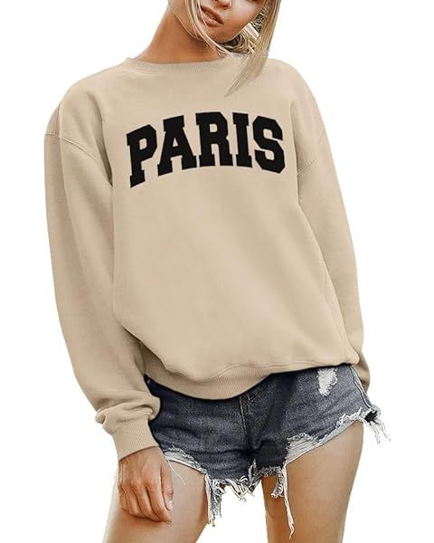 Paris College Sweatshirt for Women Oversized Trendy Comfy Crewneck Sweatshirts Casual Graphic Pul... | Amazon (US)