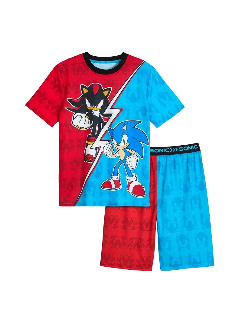 Sonic Boys Short Sleeve Sleep Top and Shorts Pajama Set, 2-Piece, Sizes 4-12 | Walmart (US)