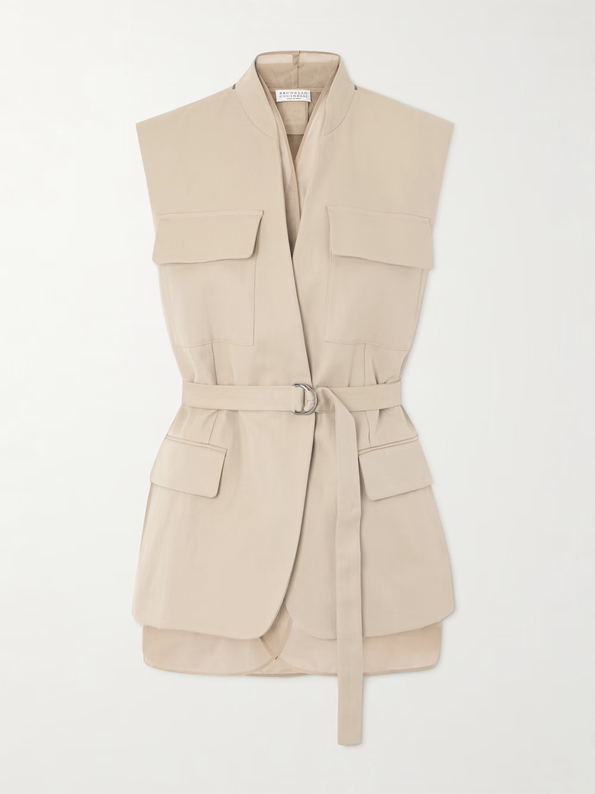 Belted bead-embellished organza-trimmed cotton and linen-blend twill vest | NET-A-PORTER (US)