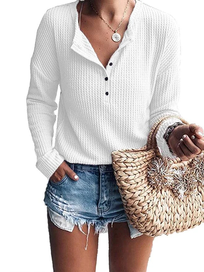 Womens Henley Blouse Button Down Pullover Knit Long Sleeve Lightweight Shirts Tops | Walmart (US)