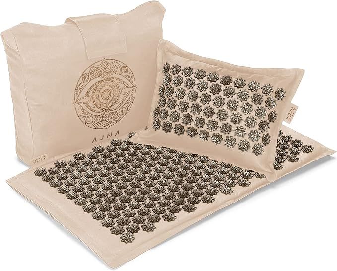 Ajna Acupressure Mat and Pillow Set - Natural Organic Linen Cotton Acupuncture Mat & Bag - Back P... | Amazon (US)