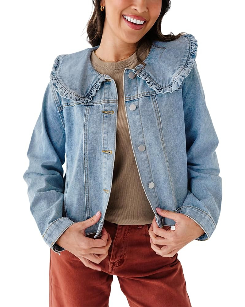 Kedera Women's Jean Jacket Cropped Denim Jacket Long Sleeve Peter Pan Collar Button Down Jean Shi... | Amazon (US)