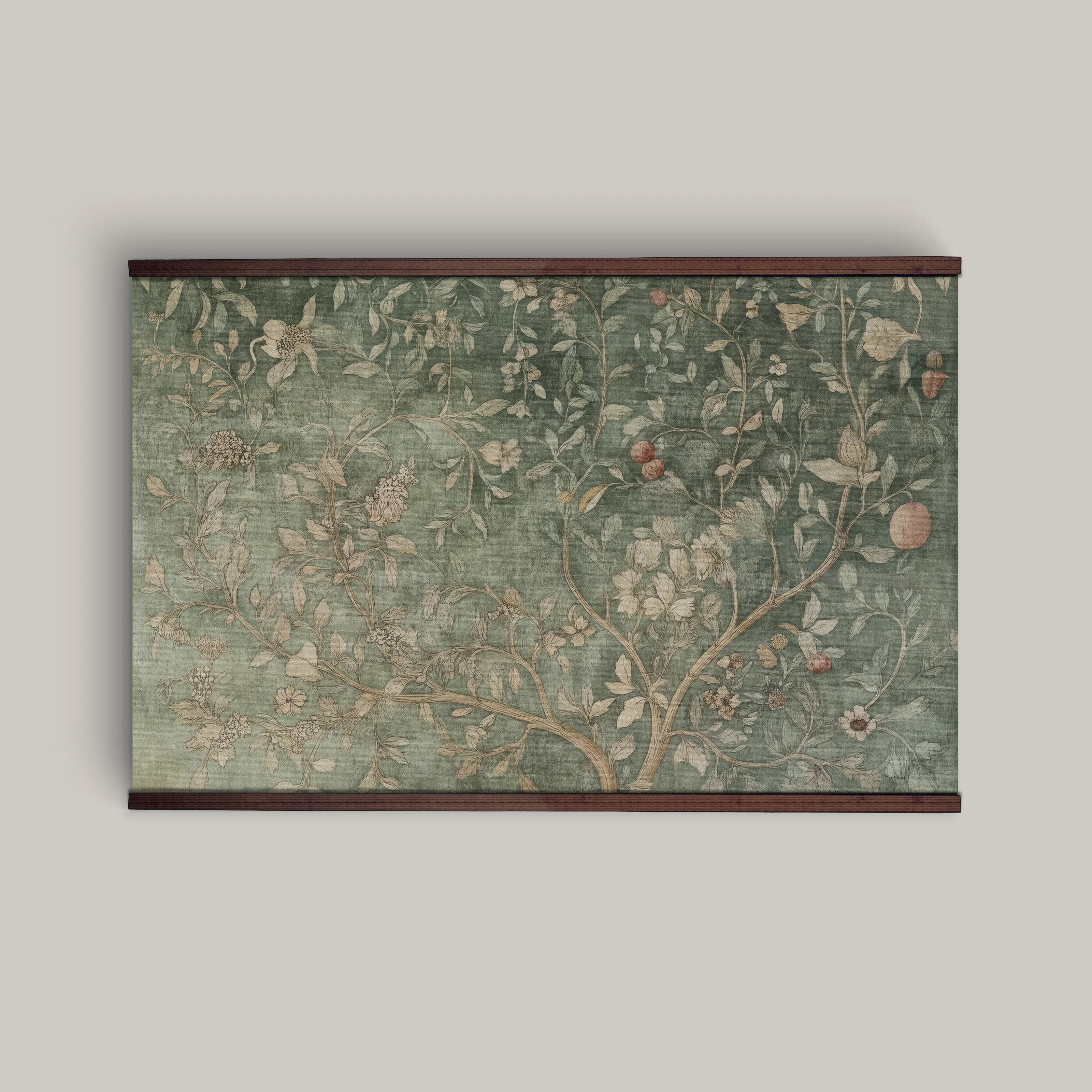 Vintage Botanical Wall Tapestry in Sage Green – Nature-Inspired Floral Art with Wood Hanger | Wayfair North America