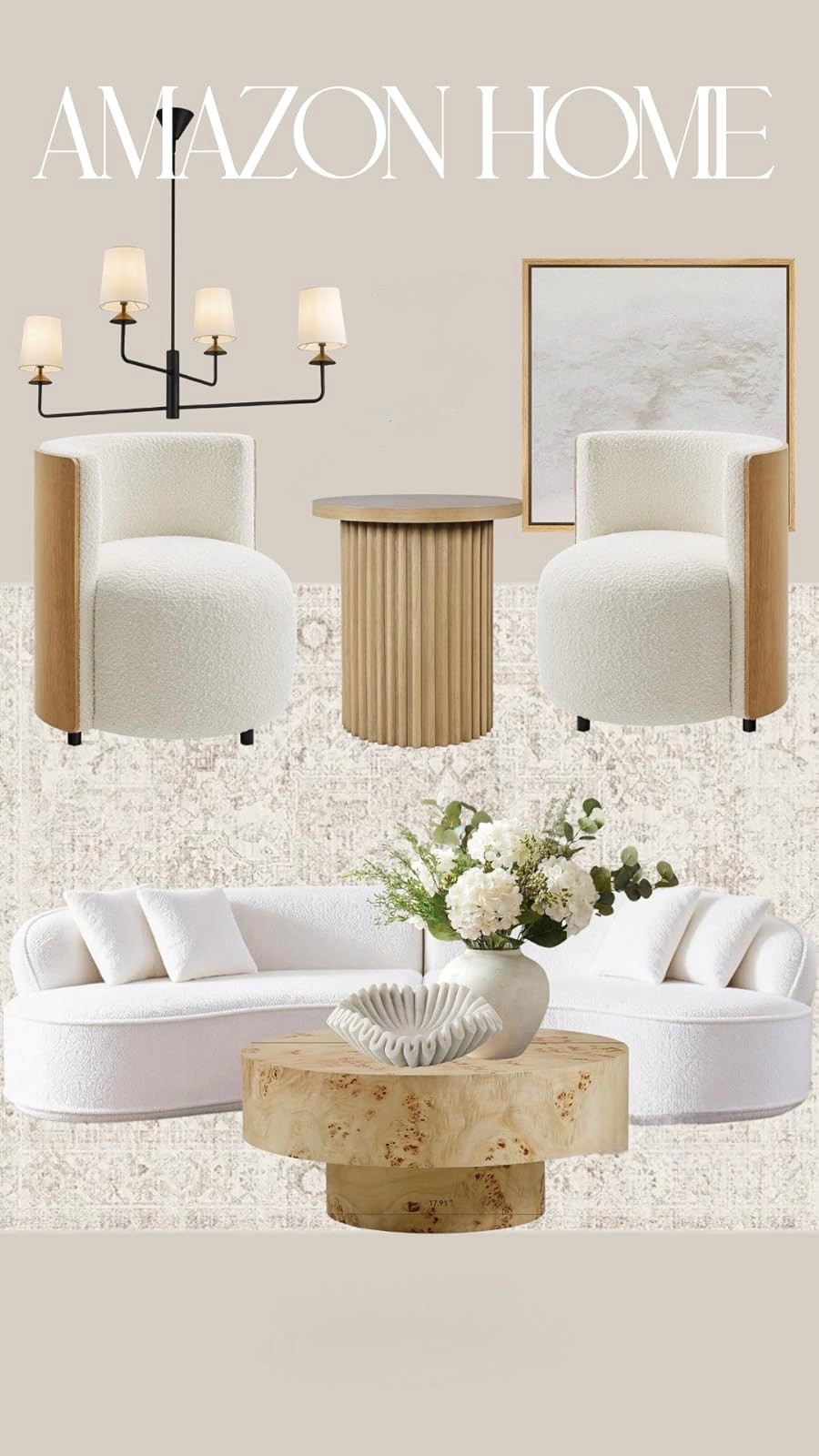 Soft neutrals, curved lines, and timeless textures—creating a space that feels calm, elevated, and effortlessly warm. A mix of boucle, natural wood, and layered lighting proves that simple design can still make the biggest statement. ✨🤍 #InteriorDesign #AmazonHomeFinds #NeutralHome #ModernOrganicStyle #LivingRoomInspo #HomeDecor #BoucleChair #CurvedFurniture #LuxuryInteriors #DesignInspiration

#LTKMothersDay #LTKSaleAlert #LTKHome