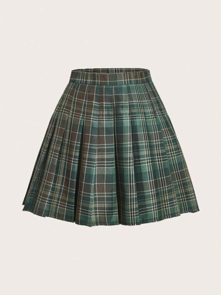 ROMWE Academia Plaid Pleated Skirt, School | SHEIN
