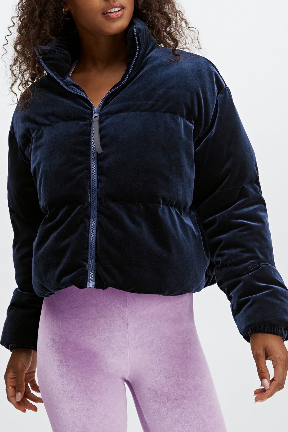 Wander Velour Cropped Puffer Jacket | Fabletics - North America