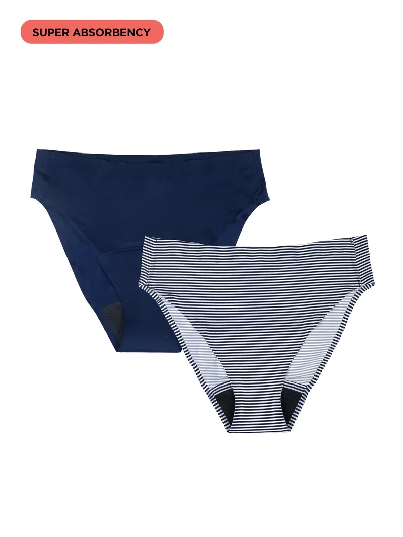 No Boundaries High-Rise Cheeky Super Absorbency Period Underwear, XS - XXL, 2 Pack | Walmart (US)