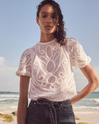 Puff Sleeve Crochet Sweater | White House Black Market