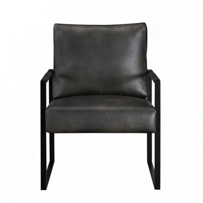 Modern Accent Chair Cushioned Seat Dark Gray Faux Leather Upholstery Black Metal Frame 1pc Style Comfort Durability Elegance Look | Wayfair North America