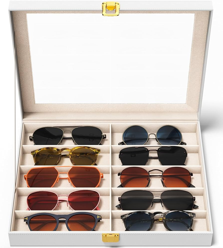 Sunglasses Organizer Storage Box - 10 Slots Eyeglass Display Case for Multiple Pair Glasses, Sung... | Amazon (US)