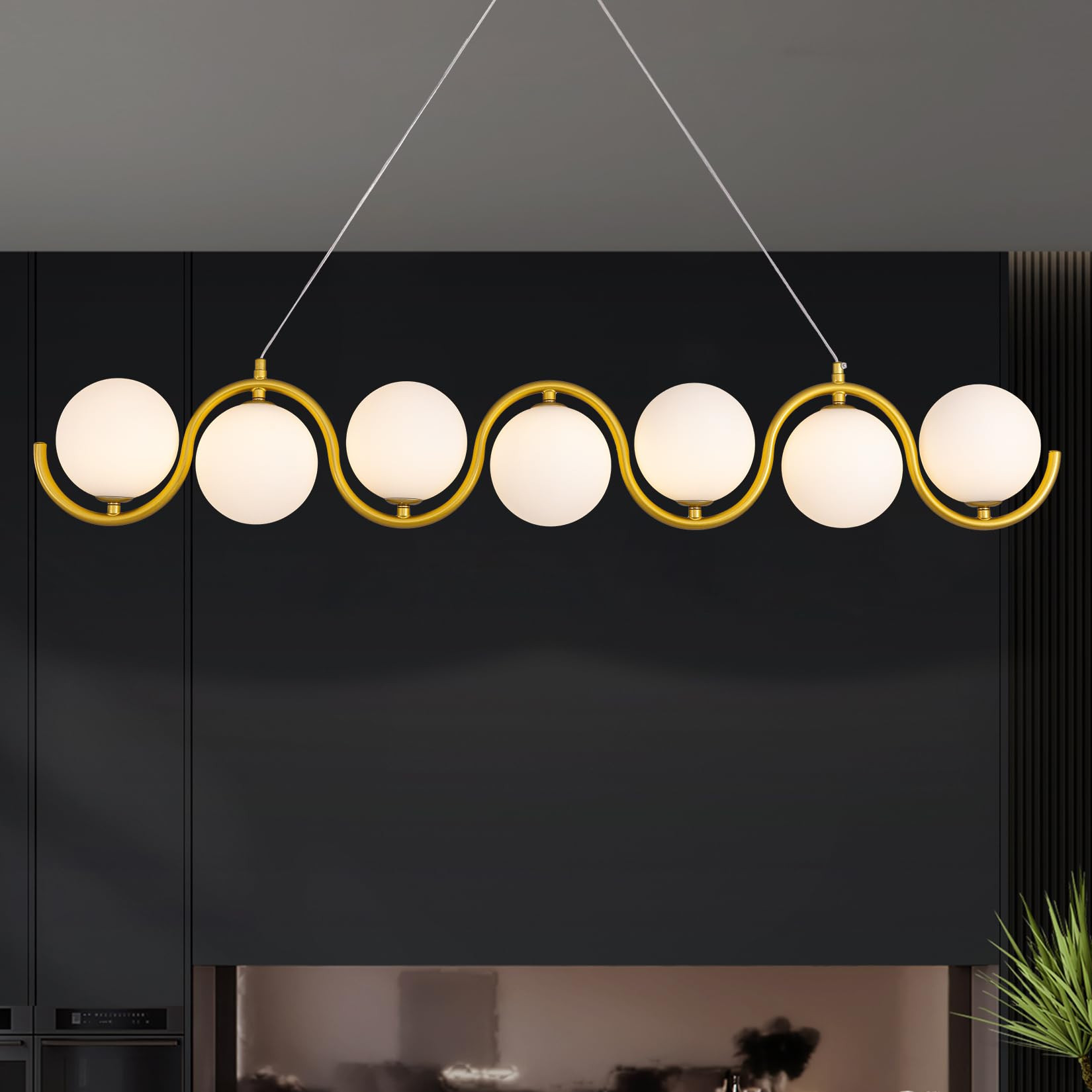 Modern Gold Chandelier 7 Light mid-Century Glass Bubble Chandeliers Globe Pendant Light Linear Di... | Amazon (US)
