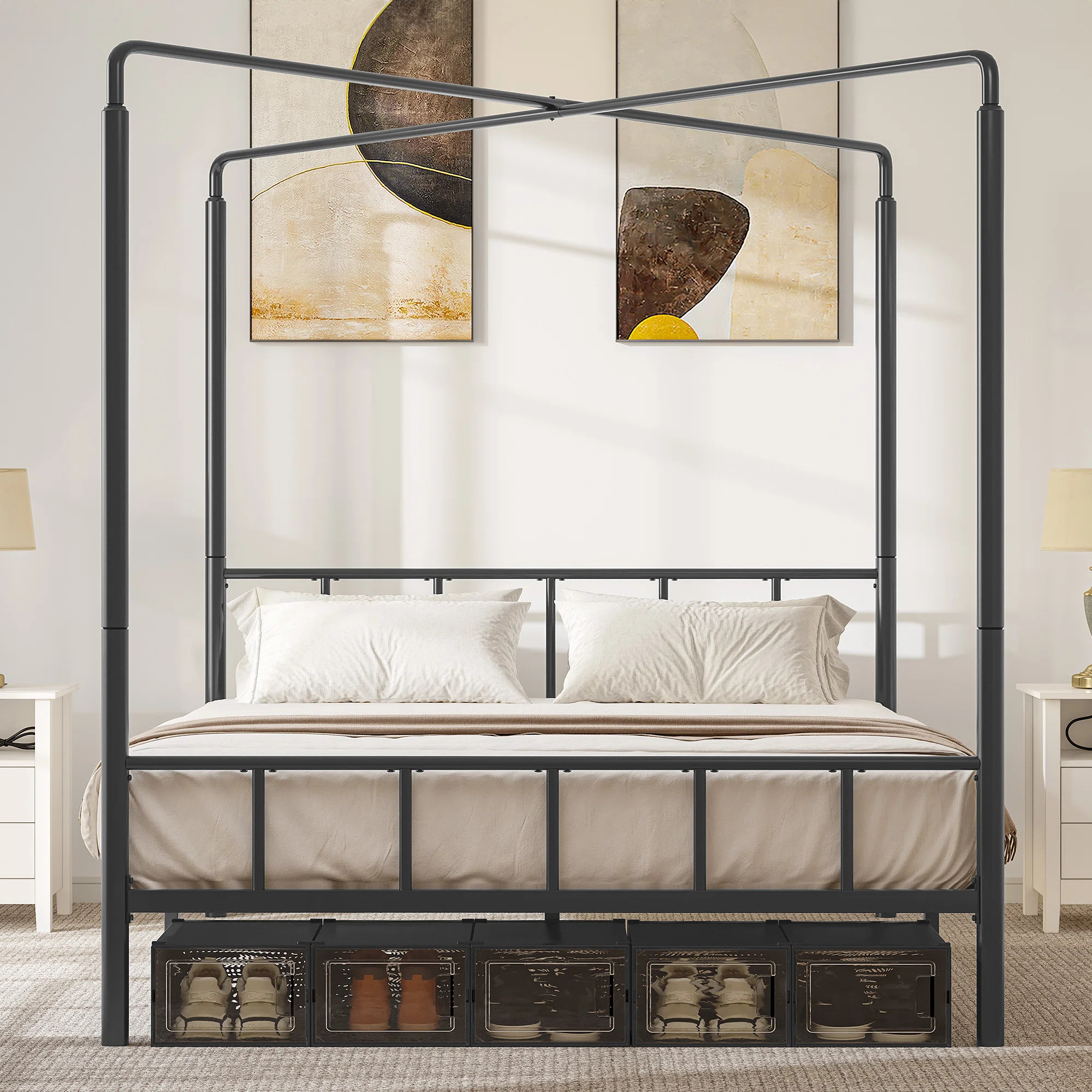Metal X-shappe Canopy Bed with Two Using Methods | Wayfair North America
