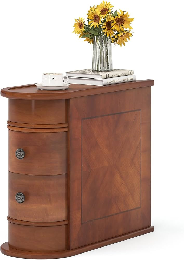 LITTLE TREE Wood End Table with 2 Drawers Sofa Side Table, No Assembly Required Vintage Slim Nigh... | Amazon (US)