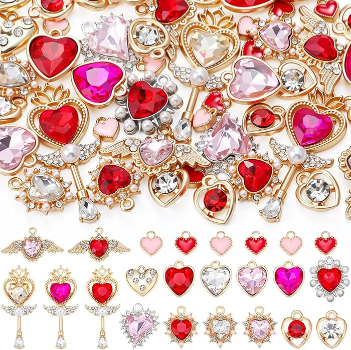 Landical 50 Pcs Valentine's Day Heart Shaped Charms for Jewelry Making Pendant Assorted Alloy Cub... | Amazon (US)