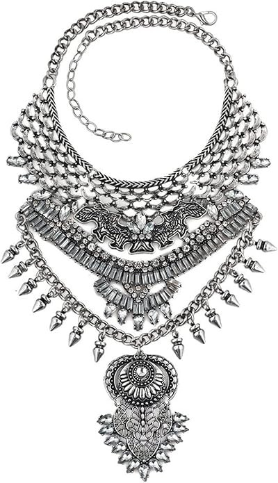 Long Tassel Chunky Boho Coin Statement Necklace For Women Silver | Amazon (US)