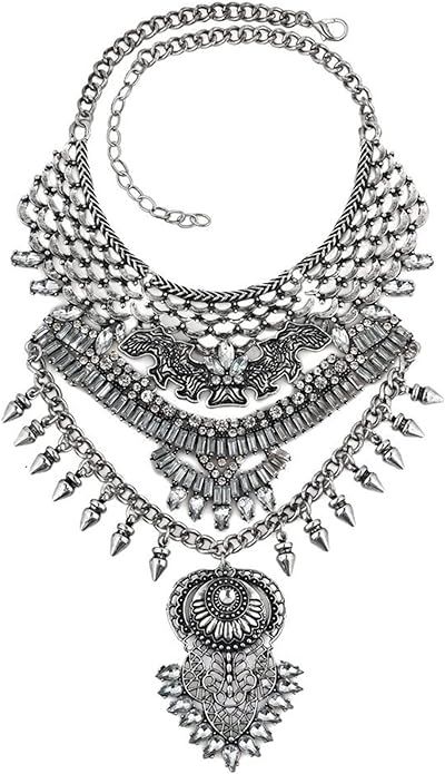 Long Tassel Chunky Boho Coin Statement Necklace For Women Silver | Amazon (US)