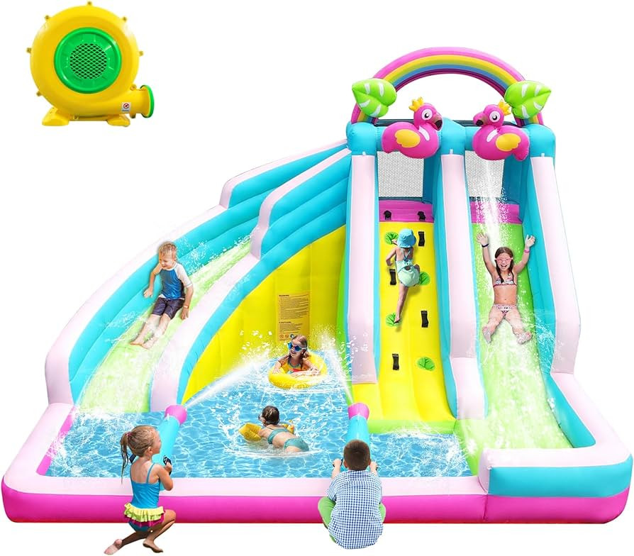 Inflatable Water Slide, 6 in 1 Blow Up Water Park Aged 3-12, Flamingo Style Water Bounce House wi... | Amazon (US)