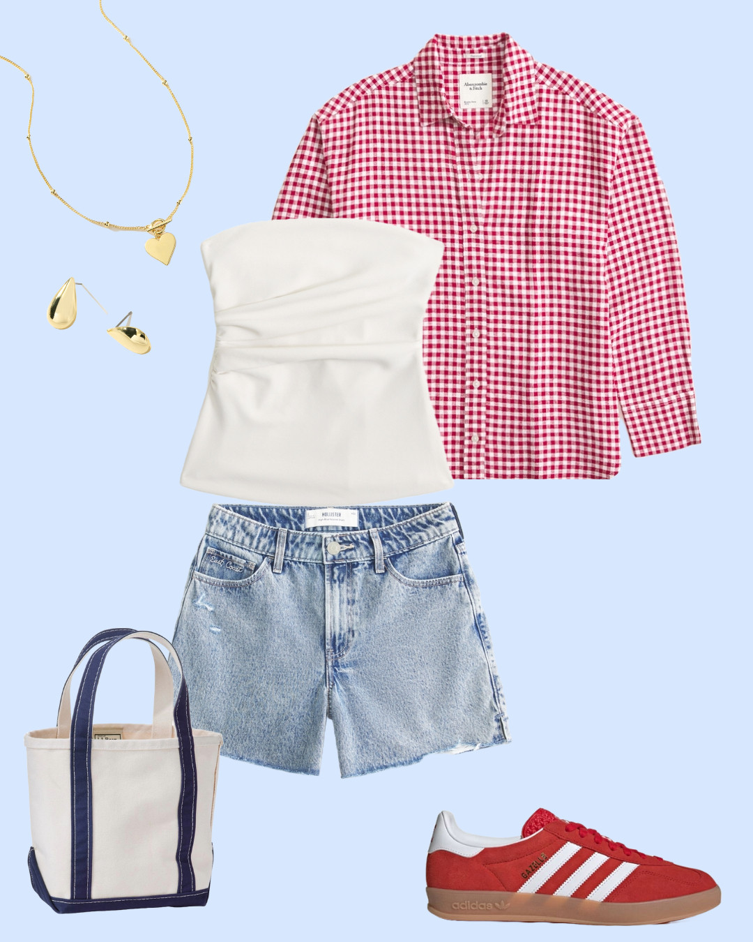 Red, white & effortlessly cool.  This Fourth of July outfit is festive without trying too hard — styled with a classic white tank, high-rise denim shorts, and a red gingham button-up for that perfect patriotic touch. Red Adidas Gazelles tie it all together with a sporty vibe! Linked the full look on LTK for your summer celebrations! #FourthOfJulyOutfit #4thOfJulyStyle #RedWhiteAndBlue #LTKFourthOfJuly #DenimShortsOutfit #RedGinghamStyle #AdidasGazelle #SummerOutfitInspo #LTKUSAStyle #CasualSummerLook #LTKpatriotic #WeekendOOTD

 

 #LTKSummerEdit #LTKActive #LTKPetite