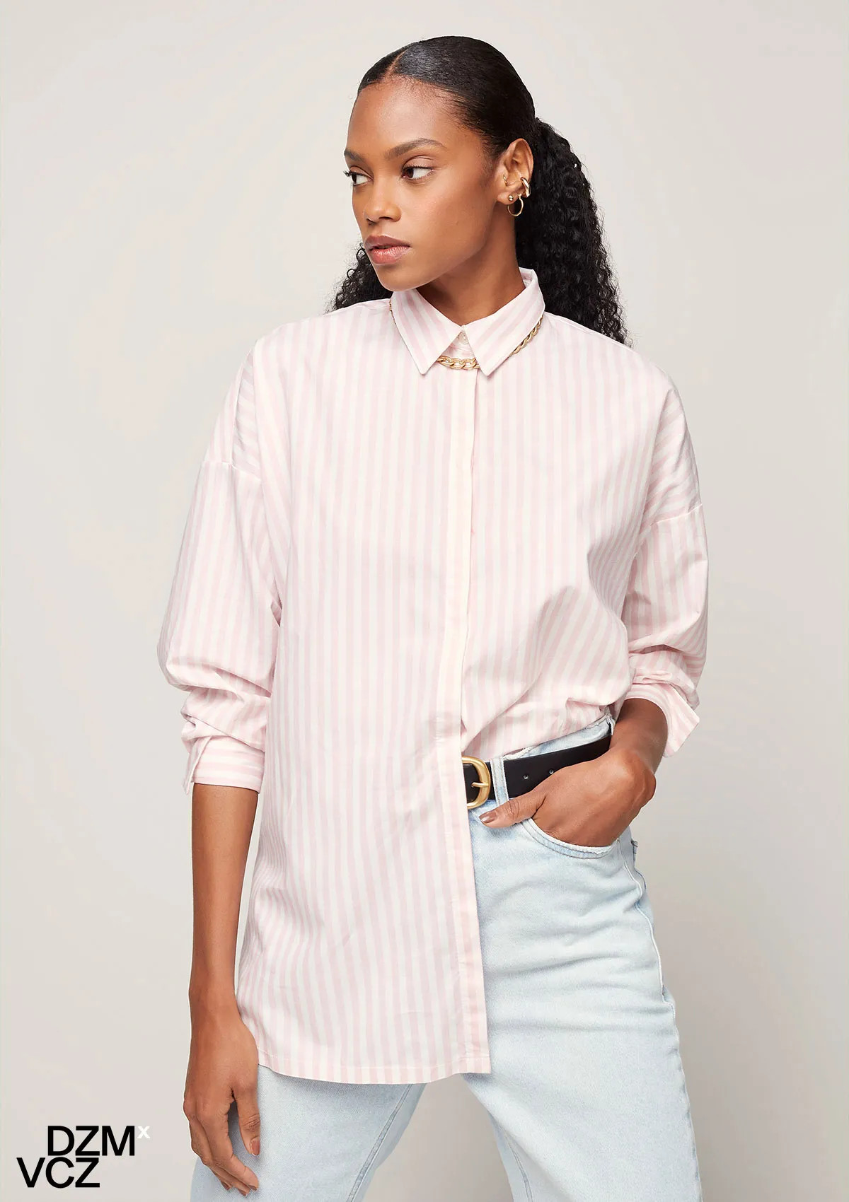 Camisa Oversized Listrada Em Fio Tinto Vicenza - Outlet Espaço Hering | HeringOutlet (BR)