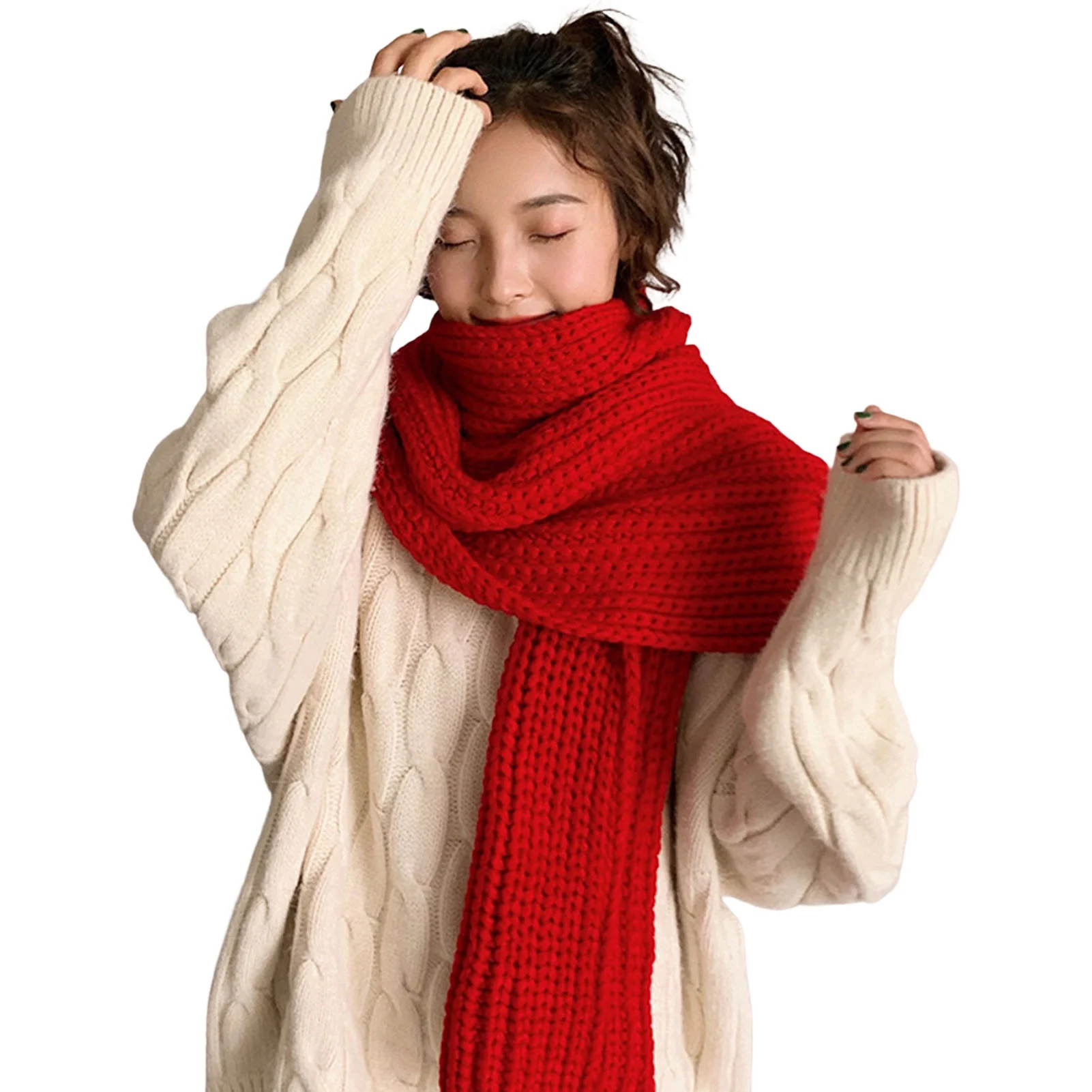 Women Scarf Knitted Solid Color Plain Thickened Soft Keep Warm Comfortable Autumn Winter Adults L... | Walmart (US)