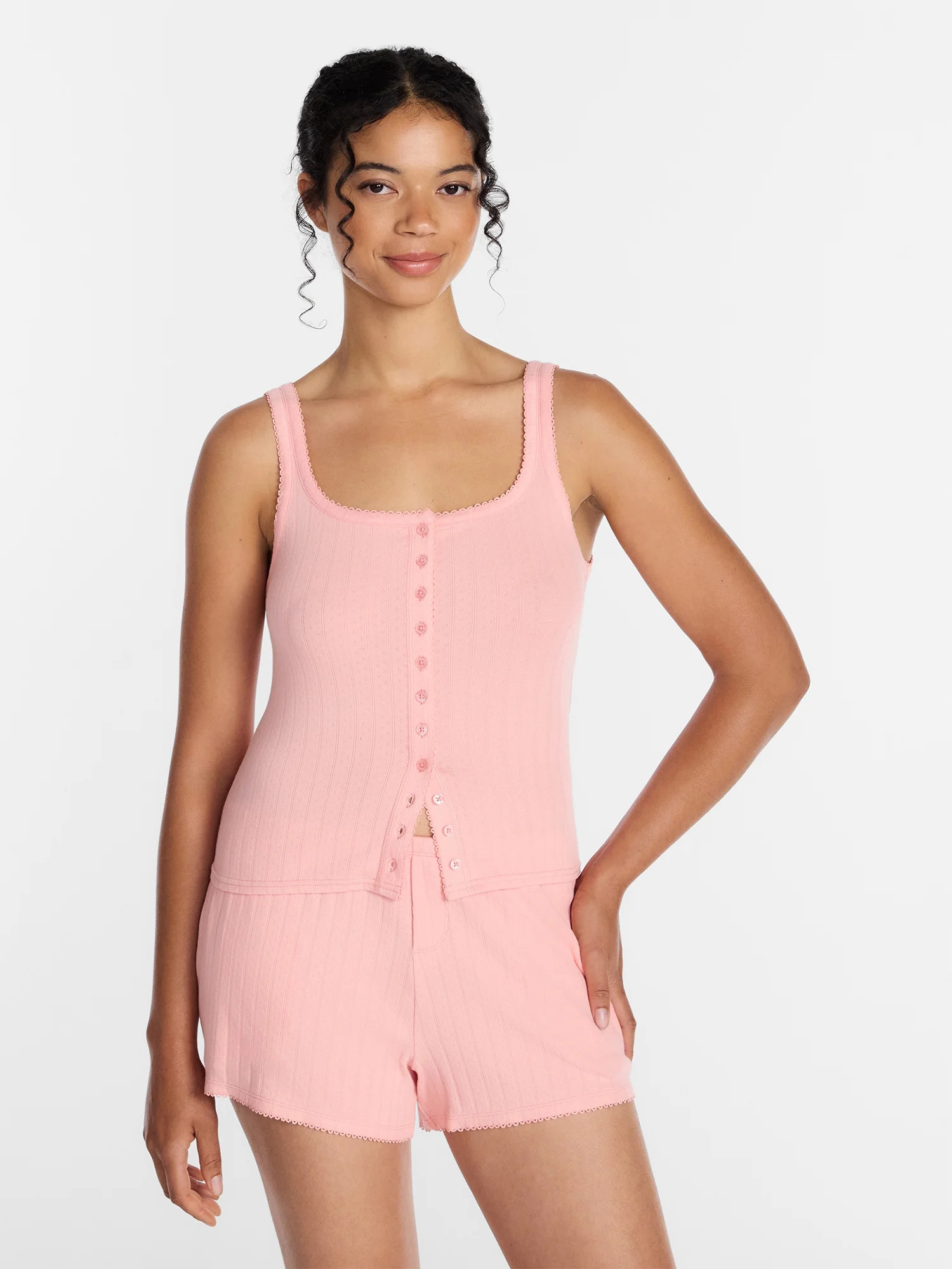 Joyspun Women's Pointelle Tank Top and Shorts Pajama Set, 2-Piece, Sizes XS-3X | Walmart (US)