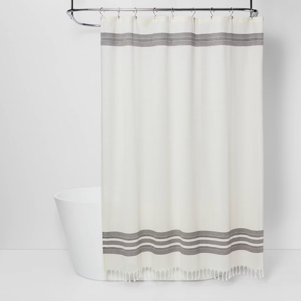 Striped Fringe Shower Curtain Off-White - Threshold™: Cotton Fabric, Modern Bathroom Decor, But... | Target