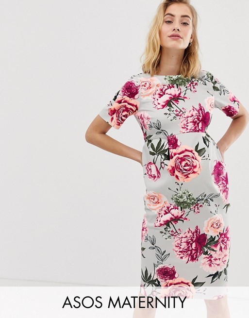 ASOS DESIGN Maternity wiggle midi dress in floral print | ASOS US