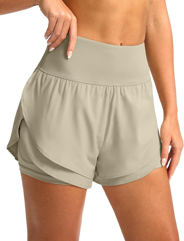 SANTINY Women's 2 in 1 Running Shorts with Pockets 3" High Waisted Exercise Workout Athletic Shor... | Amazon (US)