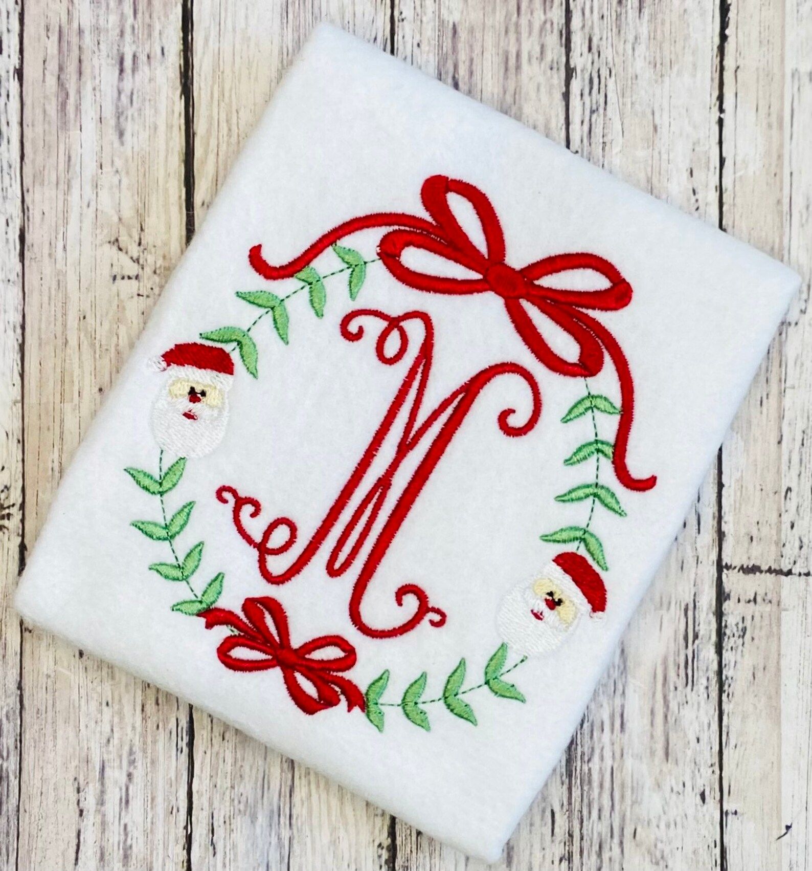 Girls Christmas Shirt Christmas Wreath Applique Santa Claus | Etsy | Etsy (US)