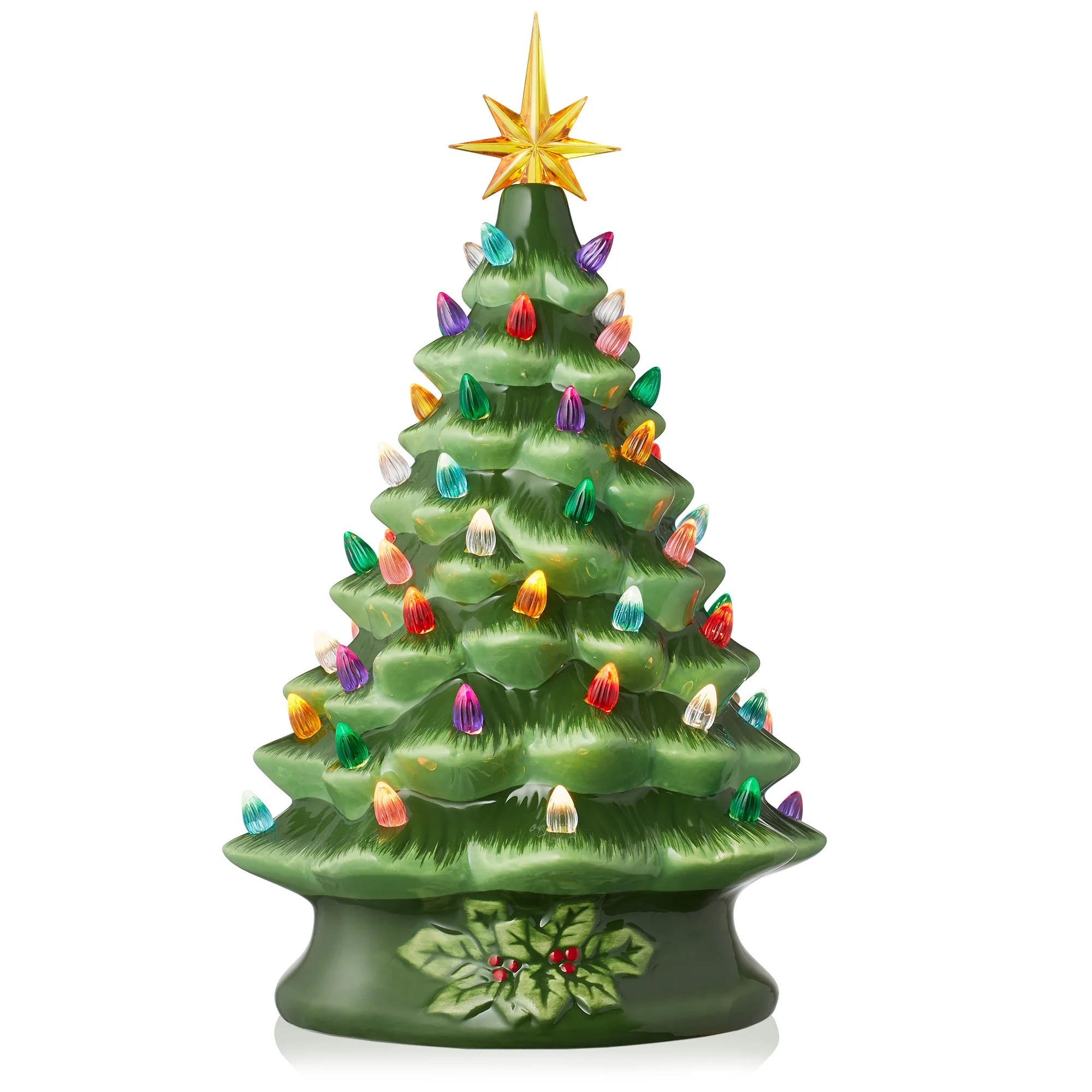 Casafield Hand Painted Ceramic Christmas Tree, Green 15-Inch Pre-Lit Tree with 128 Multi Color Li... | Walmart (US)