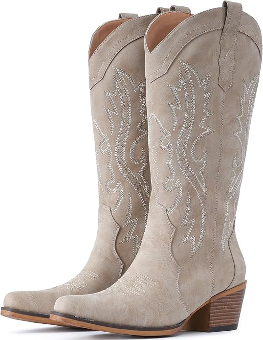 IUV Cowboy Boots For Women Western Cowgirl Boots with Chunky Heel Mid Calf Snip Toe Ideal for low... | Amazon (US)