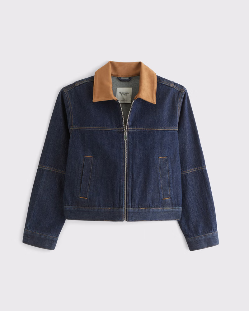 Abercrombie & Fitch Women's Denim Zip-Up Jacket in Dark Denim - Size XXS | Abercrombie & Fitch (US)