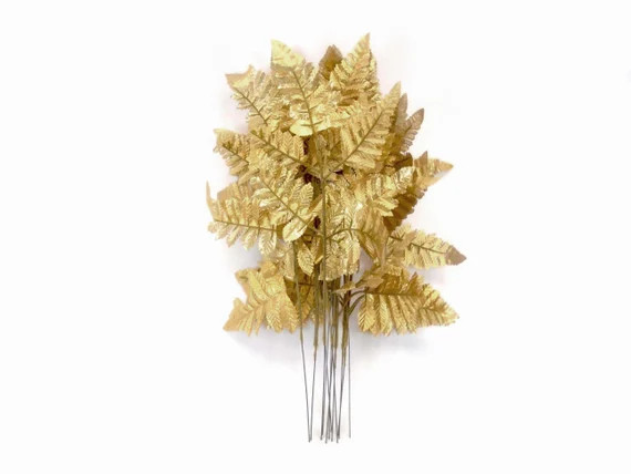 24 Sprays GOLD Leather Fern Artificial Silk Leaves 18 | Etsy | Etsy (US)